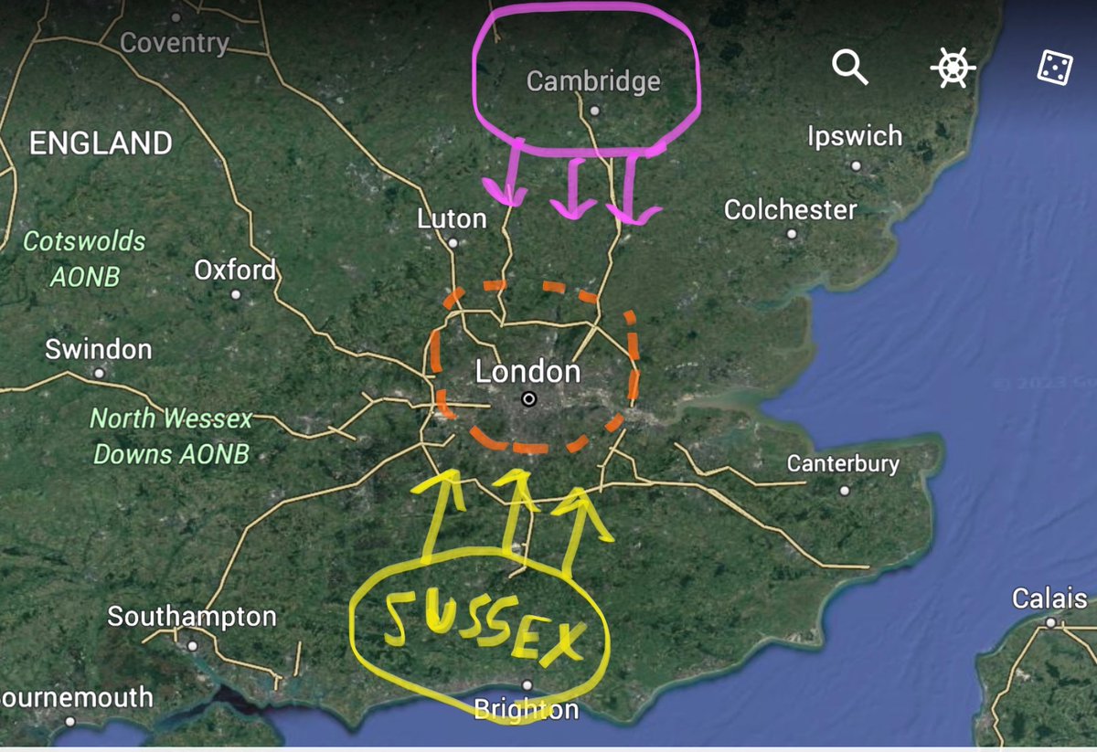 So if they both muster knights and archers in their respective dukedoms then advance at similar speeds, the battle will take place somewhere on the northern fringe of London, maybe in car park at the Waltham Cross Homebase