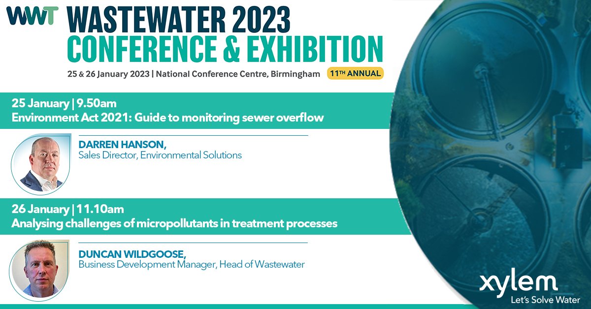 Join us at the upcoming @uw_wwt Wastewater conference! We're looking forward to exhibiting with Xylem's Darren Hanson presenting on day one and Duncan Wildgoose presenting on day two! 

Book your place now: events.utilityweek.co.uk/event/62f4d752… #Wastewater2023