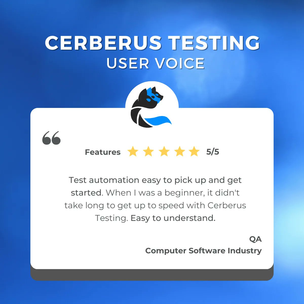 5/5: “Easy to pick up and get started”

Cerberus Testing received a testimonial from a user who was a beginner in test automation when he started using Cerberus. He mentioned that it provided the perfect balance between simplicity and advanced features ➡️ buff.ly/3zN0Qbg