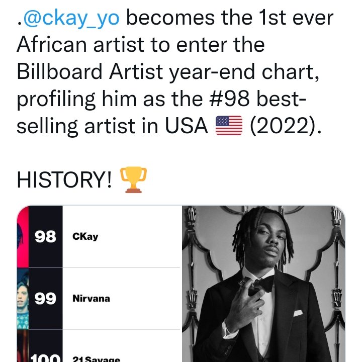 Jeannette14679's tweet photo. @frontend_okoh @JoyAfricanus Not this Ckay.
Praise his exploits and stop this your underate nonsense because few envious things from the same demography ... Ckay is loved and appreciated everywhere. https://t.co/VhR9407usI