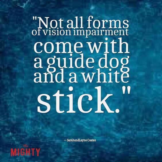 SDCBlind's tweet photo. It's important to remember that "Not all forms of vision impairment come with a guide dog and a white stick".
#VisionImpairment #GuideDog #WhiteStick https://t.co/hKcawAlIS3