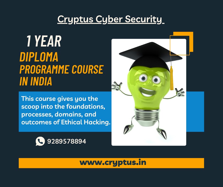 #ethicalhacking
Learn and boost your career growth with Cryptus 1-Year Ethical Hacking Diploma Programme Course. 

✔🙋‍♂️ Check course duration, tuition fees per year, and admission requirements cryptus.in/training/ethic…

#cryptusinternship #cybersecuritytraining #diplomacourses