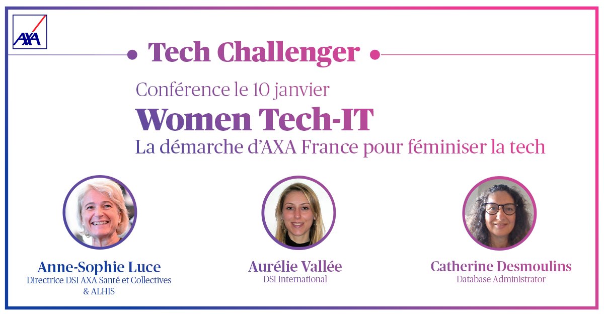 #TechChallenger c'est l'occasion de mettre en avant la féminisation des métiers de l'#IT et de changer la donne.
RDV le 10/01 avec Anne-Sophie Luce, Aurélie Vallée et Catherine Desmoulins pour découvrir #WomenTechIT, une communauté interne qui met en avant les femmes de la #Tech.