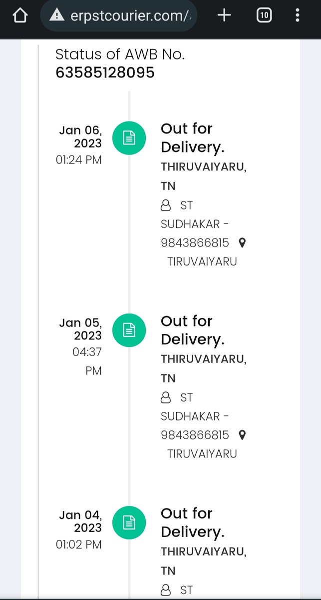 svimalathithan's tweet photo. @STCOURIER2 
We supposed receive a courier, which carries medicine. 
It has reached the end location three days back and showing as out for delivery for last 3 days. 
We have tried contacting the number and went to office, no response. https://t.co/QUvShpi3YQ