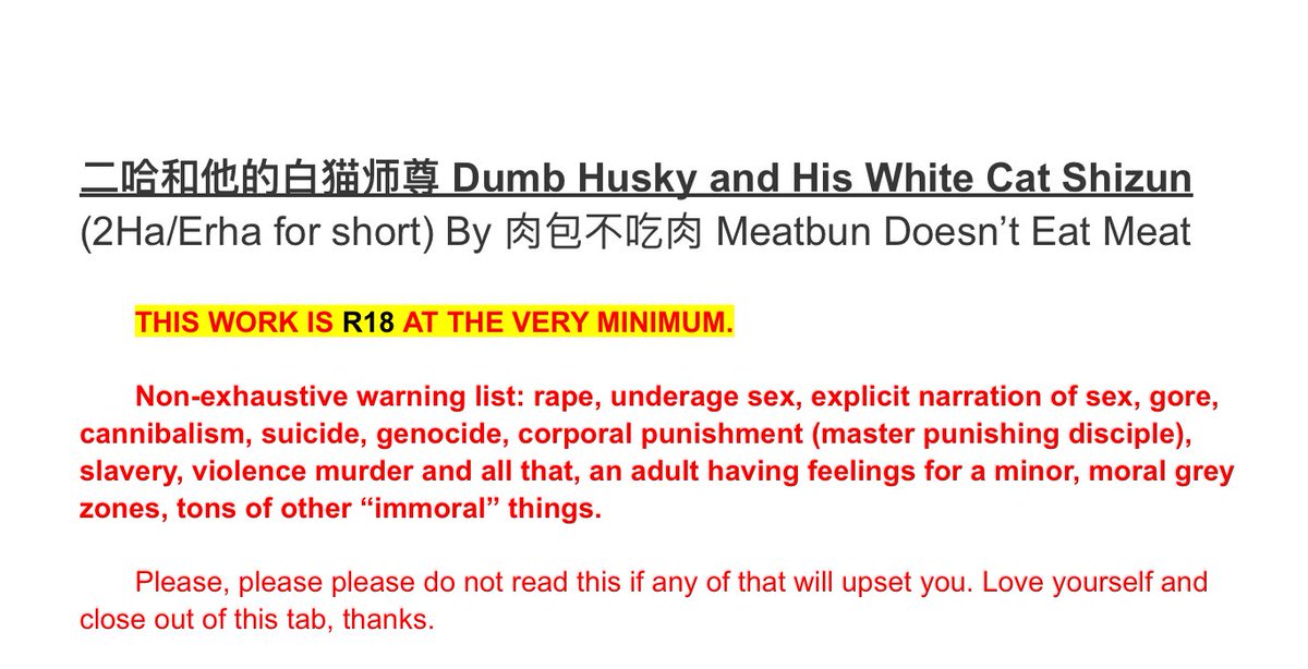 trigger warnings of 2ha incase danmeitwt needs it