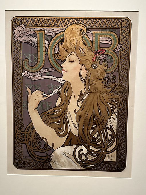 ミュシャもたぶんポスター絵画時代は影響受けてるだろうけど。
この人はやっぱり色彩とモチーフのセンスがずば抜けてる……

個人的に1番好きなのは写真1枚目の「JOB」っていうタバコの宣伝ポスター。
髪の毛と煙のこのうねりよ… 