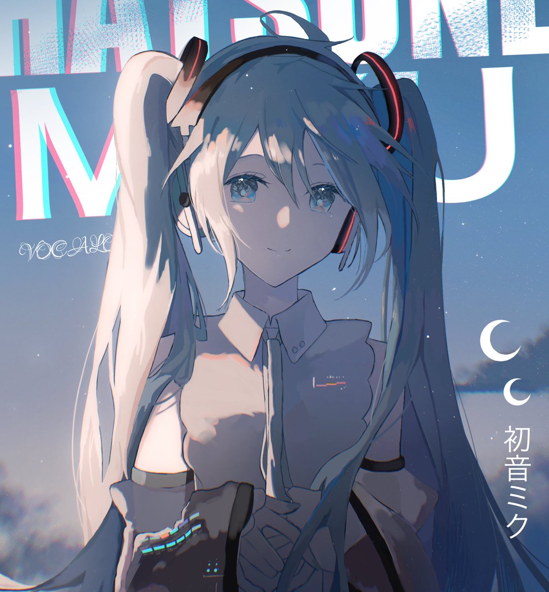 hatsune miku 1girl solo long hair detached sleeves twintails shirt headphones  illustration images