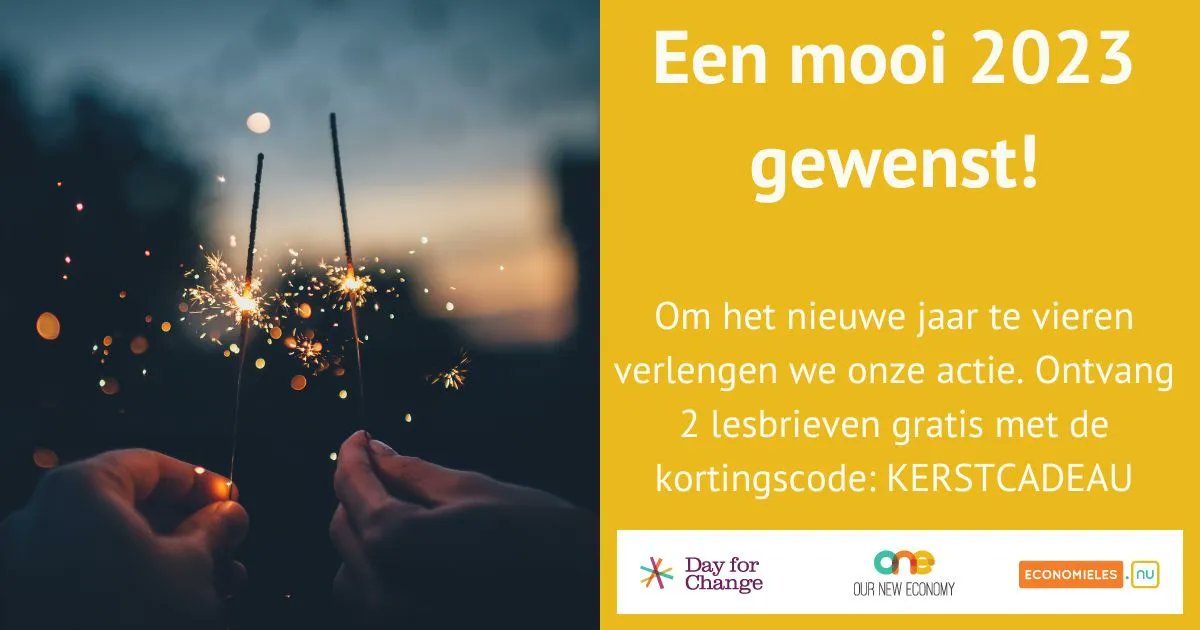 ournewecon's tweet photo. De beste wensen voor 2023! Om het nieuwe jaar te vieren, verlengen we onze actie voor de lesbrieven Nieuwe Economie.
Ga naar https://t.co/CrwF2DxvqX https://t.co/R8DIWJAUvP