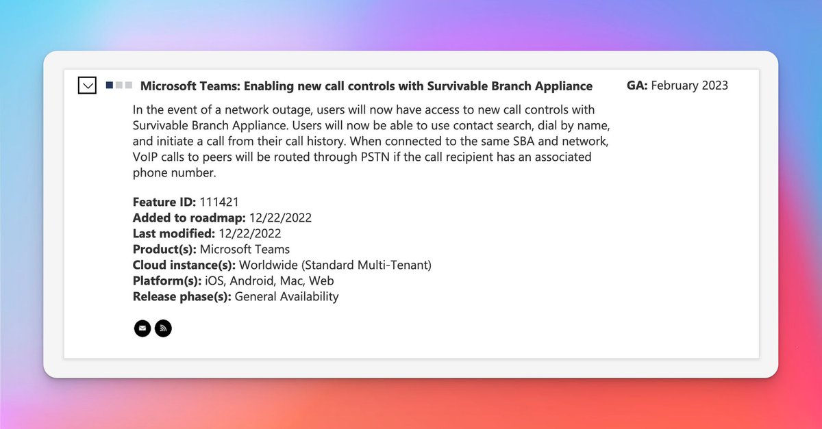 tomarbuthnot's tweet photo. Improved user experience and functionality coming to Microsoft Teams Survivable Branch Appliance.

🟣 Contact search

🟣 Dial by name

🟣 Initiate a call from call history.

🟣 Calls between Teams Phone users on the same site

#microsoftteams #telecommunications #UCaaS https://t.co/Kmi7paRY0L