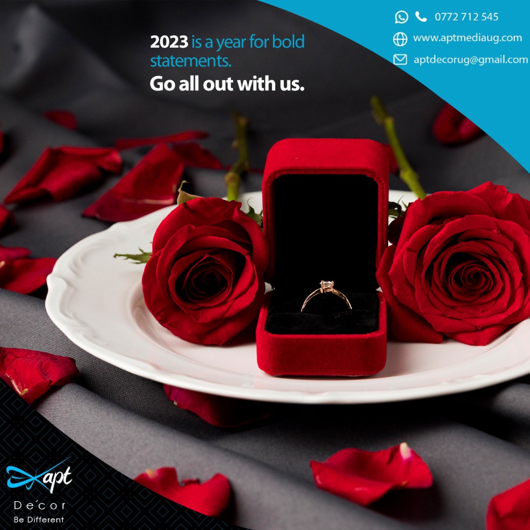 Make bold statements this year!💍 

Go all out with Apt Décor for all your events.

Contact us on
📞/ 💬 0772 712 545
📧  aptdecorug@gmail.com 

#AptDecor #BeDifferent #EventDecor #EventPlanning #proposaldecor #proposalplanner #engagement #engagementparty  #weddingfever