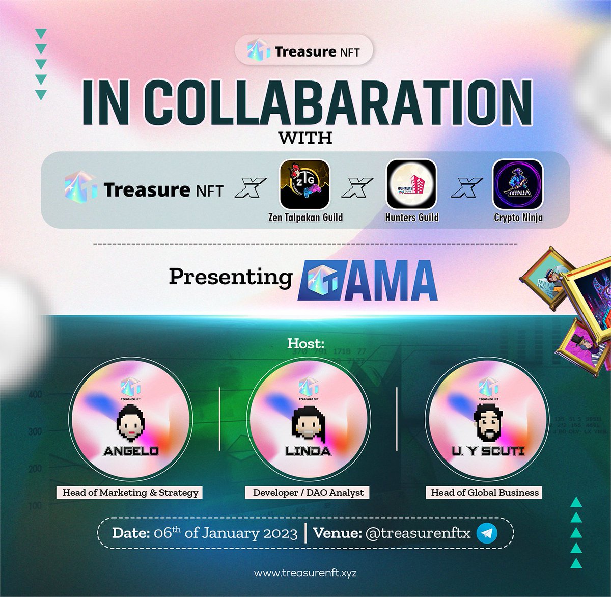Join TreasureNFT AMA today 🚧

Join community 🌏 - t.me/treasurenftx

Trade NFTs with profit 💸

#NFTCommmunity #AMA #PolygonNFTs #BSC