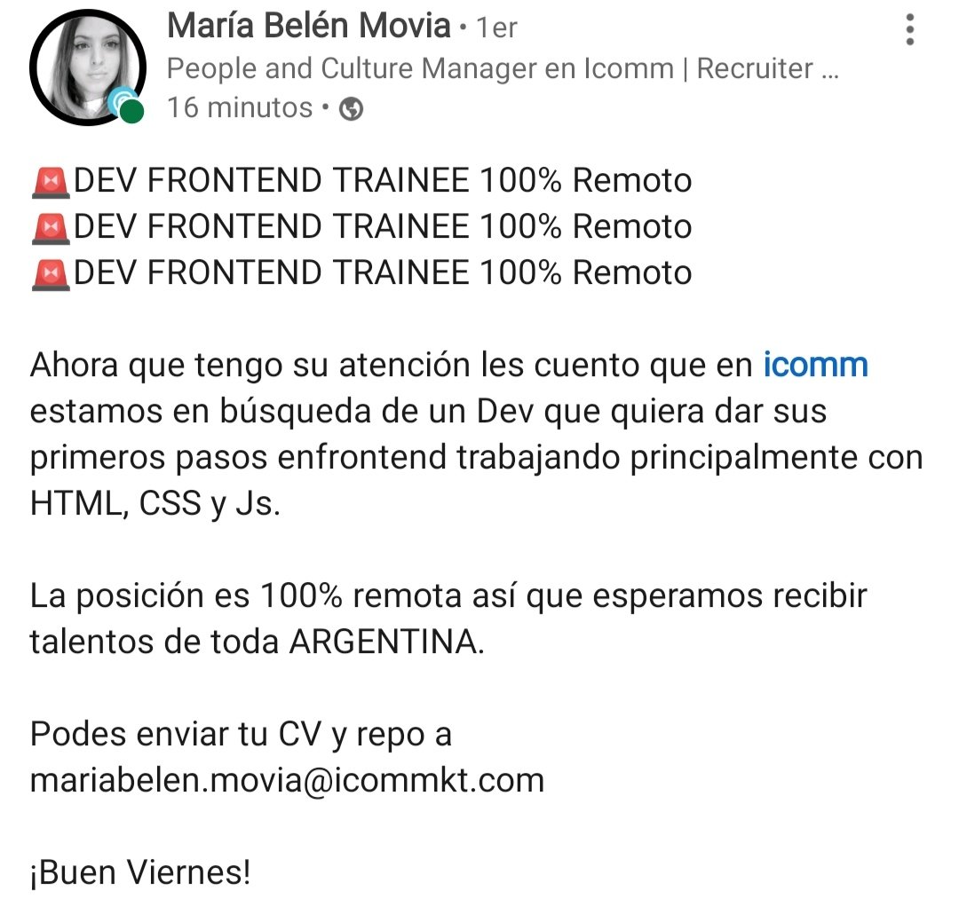 Comparto busqueda para Frontend Trainee 👇🏻👇🏻👇🏻