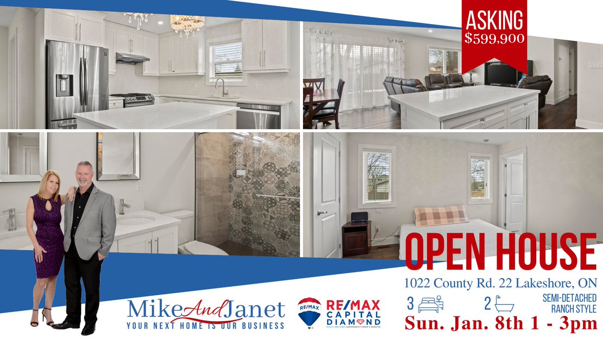 OPEN HOUSE Sunday January 8th 1 - 3pm at 1022 County Rd. 22. SEE YOU THERE! #mikeandjanet #openhouse #yournexthomeisourbusiness #sundayopenhouse #YQG #lakeshoreontario #ranchstyle #semidetached #realtors #remaxagents #windsorrealtors #househunting #windsorealestate