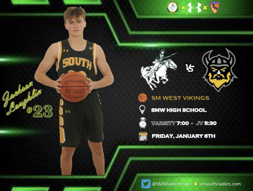 #GAMEDAY
🆚 SM West Vikings
🗓 Friday, January 6th
🕰 JV - 5:30pm▪️Varsity - 7pm
📍 SMW High School
🎟 Adults $7▪️Students $5
🖥 NFHS Network
📲 Follow <a href="/SMSRaidersAD/">Mark Mahoney</a> &amp; <a href="/SMSouthTDain/">Dr. Todd Dain</a> for updates!
#RaidersNation🔰#Southside
