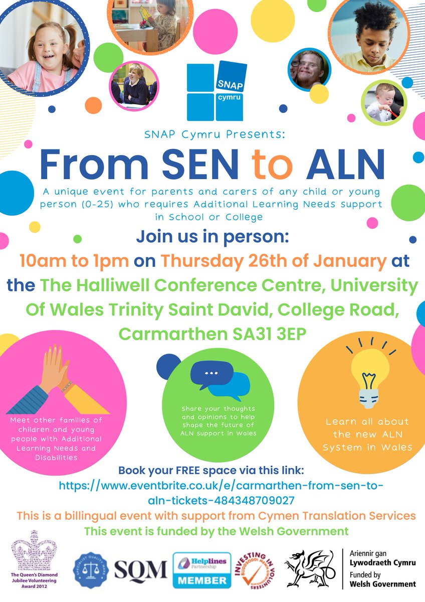 SNAPcymru's tweet photo. CARMARTHEN, 2 DAYS TO GO!😃

Come and join us in the Halliwell Conference Centre on Thursday! 😃 If you haven't already, you can reserve your FREE space on Eventbrite now using the link below! 
We look forward to seeing you all! 

https://t.co/sM7vHQuYby
#ALN   #SENtoALN https://t.co/qsyT0hqfGz