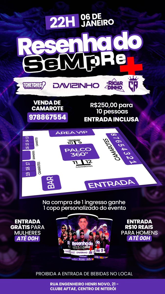 Hoje é dia de RESENHA DO SEMPRE+🥳🤪

  venha se divertir conosco!!🥳

🎙TCHETCHECO
🎤 DAVIZINHO 
 🎤SEMPRE+
🎧DJ RICARDINHO DA CHINA
🎧 DJ CR DO 80