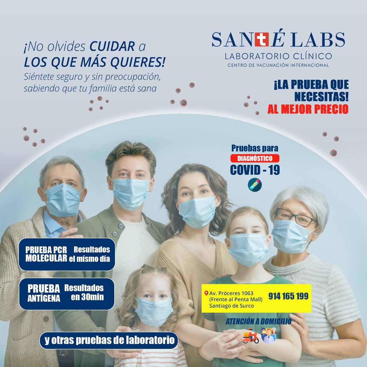 SanteLabs's tweet photo. ¡NO OLVIDES CUIDAR A LOS QUE MÁS QUIERES! 
WhatsApp: 914 165 199 / 923 419 956 / 980 729 809 LA MOLINA: Av. Flora Tristán 478 - 479 Urb. Santa Patricia - II etapa.
SURCO: Av. Proceres 1063 (Frente al Urban Mall Viñedos).
#Covid19 #covid #testcovid #lima #limaperu #lamolina #peru https://t.co/9IJr98k05M