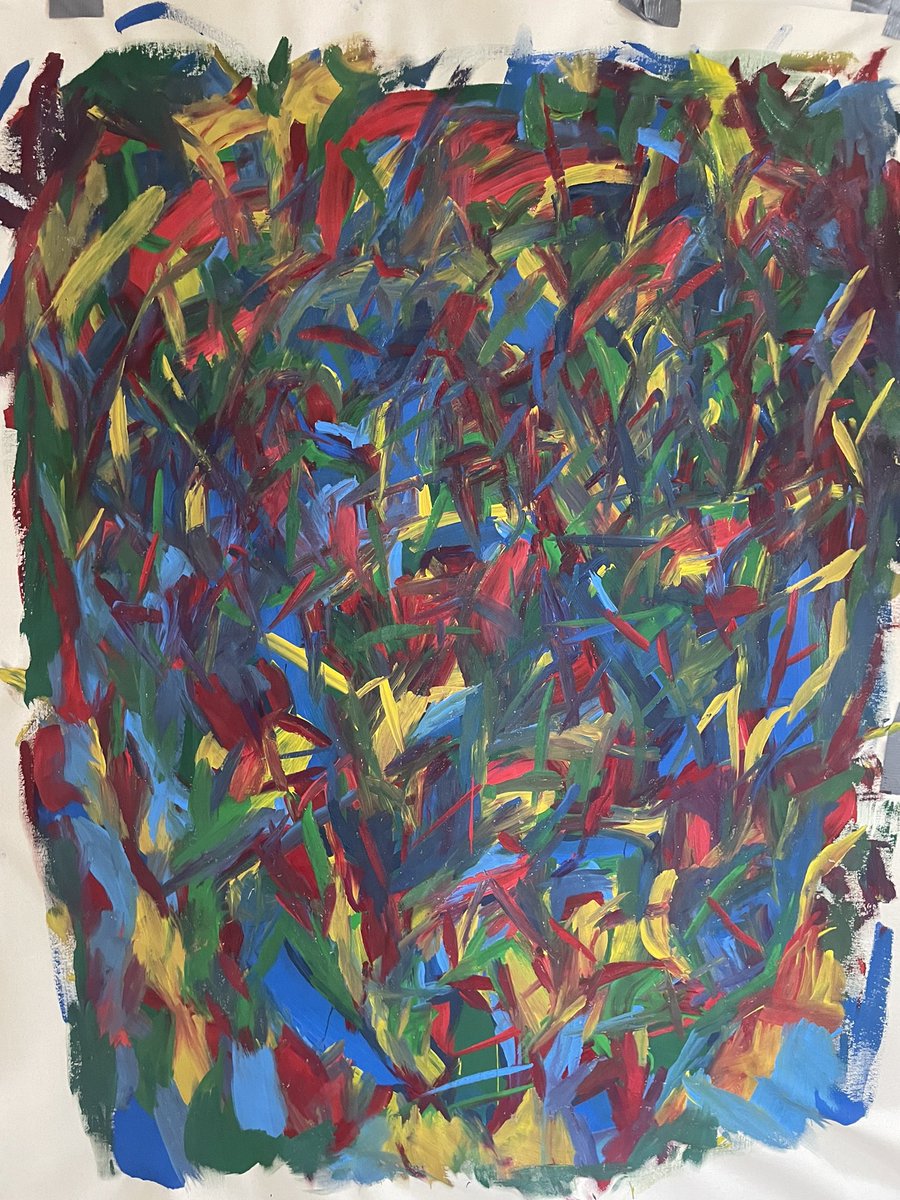 Gm with a 6’ tall WIP. Goal is to paint at least 3 large canvas’ every week until summer