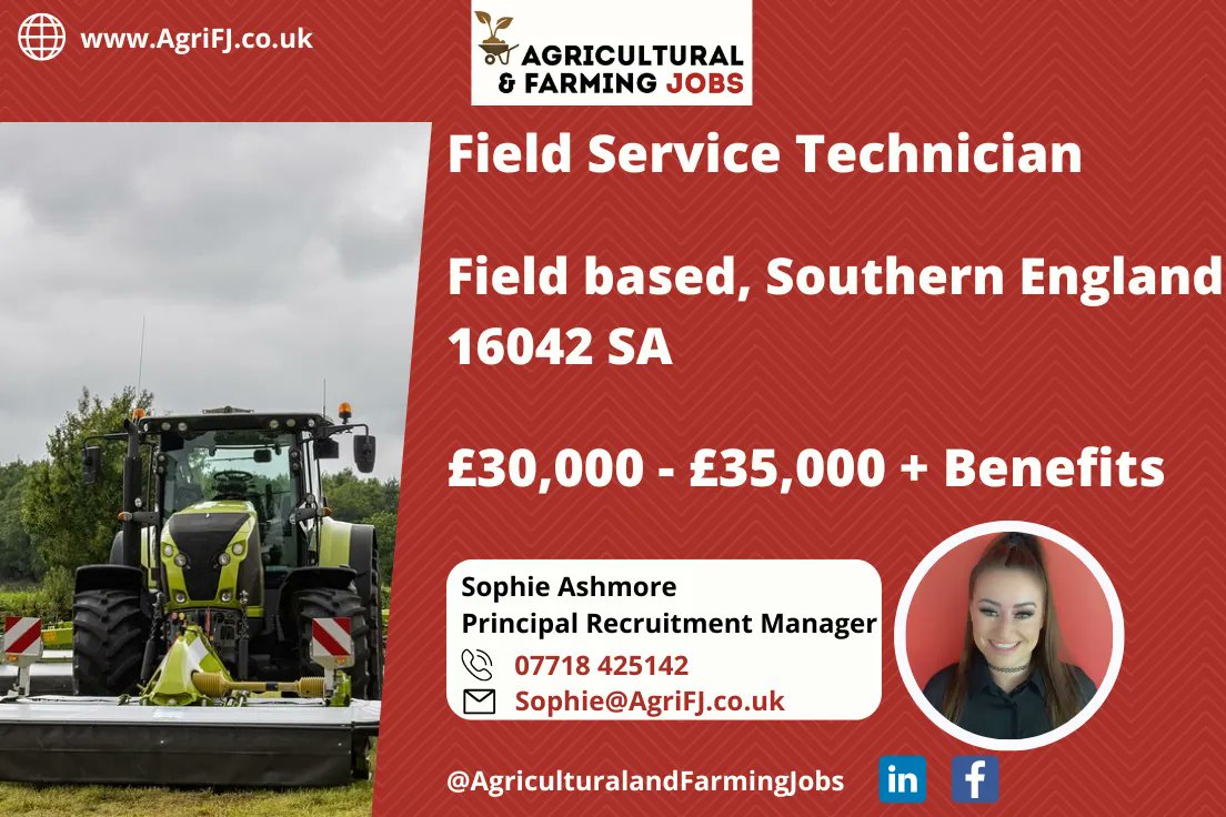 Agriculturaljob's tweet photo. New Job Opportunity - Field Service Technician
π Field Based - Southern England
π° Β£30,000 - Β£35,000 + Benefits
For further details about this job role, please contact Sophie on π 07718 425142 or β Sophie@AgriFJ.co.uk
#agrifj #fieldservicetechnician #fieldbased https://t.co/5ykOqoq4jA
