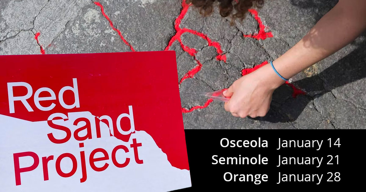 central_safe's tweet image. The CFL Human Trafficking Task Force invites you to participate in the Red Sand Project - raising awareness for those affected by modern-day slavery.

Osceola - Jan 14 @ 10am 
2 Courthouse Sq, Kissimmee

Seminole - Jan 21 @ 10am
400 W Airport Blvd, Sanford

#redsandproject