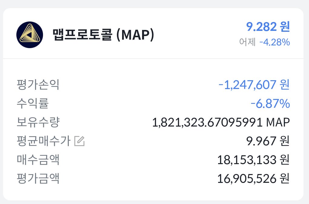 mapper_hukhuk's tweet photo. 1월 6일 #맵프로토콜 투자현황

흑흑

@mapprotocol https://t.co/6ndZmG4euk