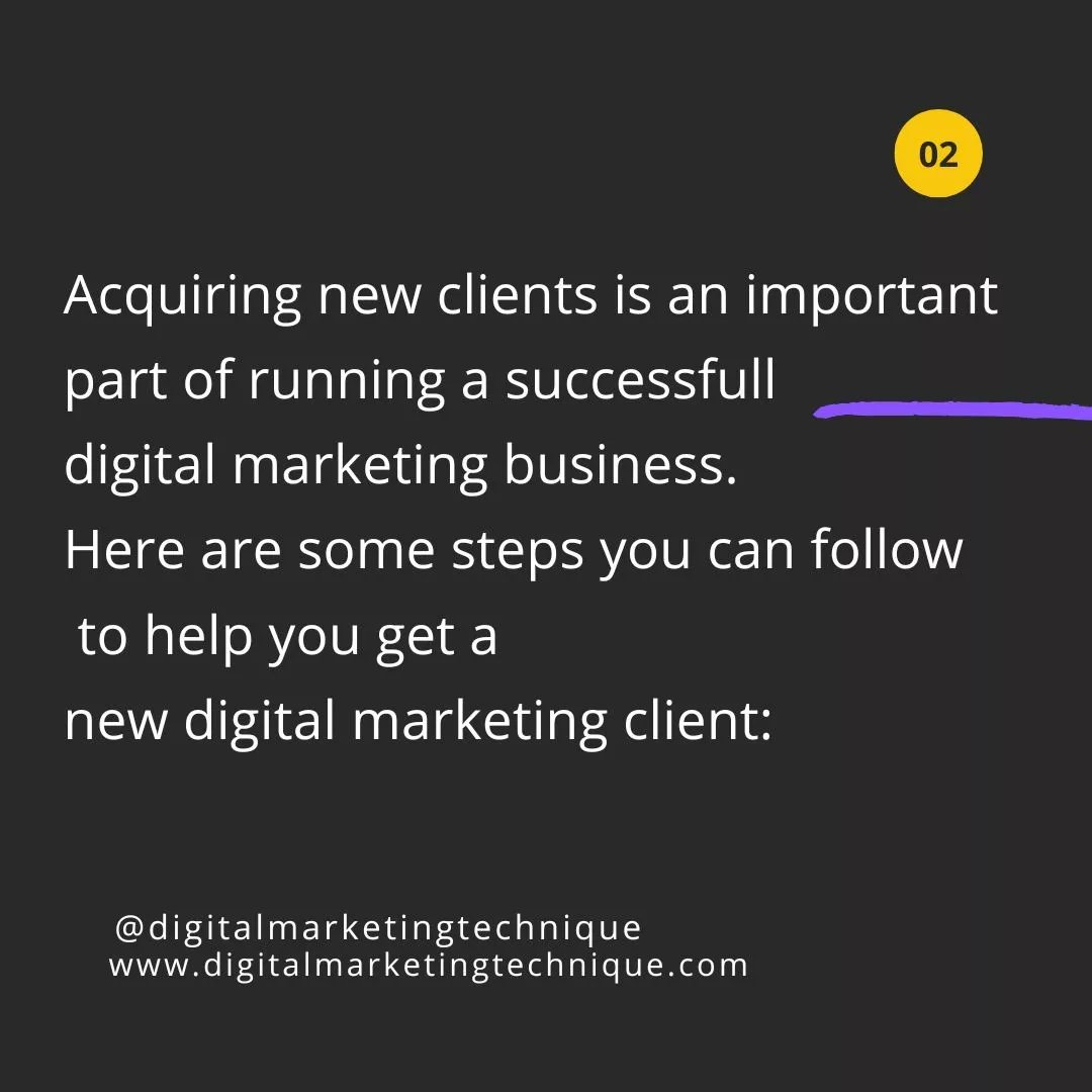 DigiTechnique7's tweet photo. Steal my process for getting a new digital marketing client
1] Identify your target market
2] Develop a strong value proposition
3] Reach out to potential clients
4] Set up a consultation
5] Prepare a proposal
6] Follow up and close the deal
#business #digitalmarketing #Marketing https://t.co/9cYuRKuWUi
