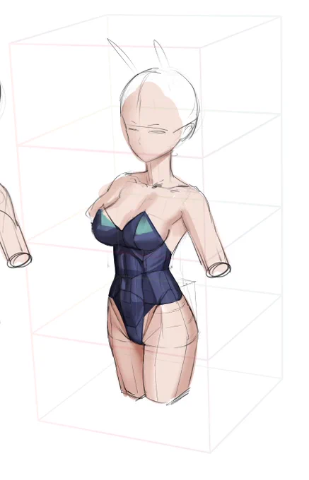 胴体の立体把握を簡単にしたくて面を割っていったらだんだんメカみたいになってきて草 