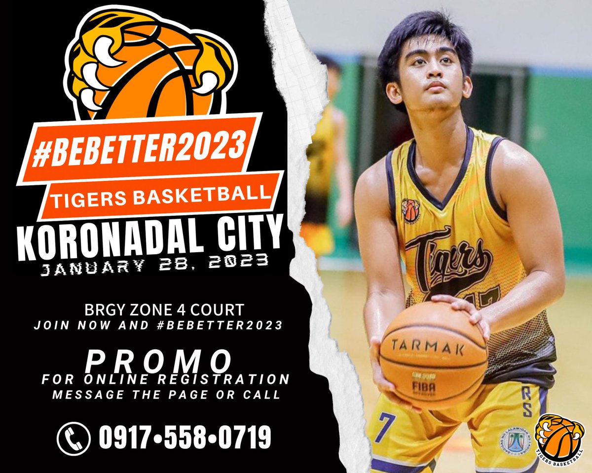 CoachCarlos2023's tweet photo. TIGERS BASKETBALL 🐯🏀
KORONADAL CITY SOUTH COTABATO
Training is starts January 28, 2023
BRGY ZONE 4 BASKETBALL COURT
MINI EVENT GET SCOUTED
#BeBetter2023 #TigersBasketball #ClubTeam #TrainingCamp #Basketball #BallIsLife #tyLord  #KoronadalCity #SouthCotabato #TigersKoronadal https://t.co/INjh8BV4uz
