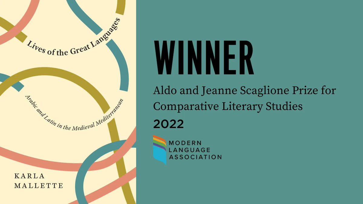 UChicagoPress's tweet image. Congratulations to @karlamallette, whose book LIVES OF THE GREAT LANGUAGES has won the 2022 @MLAnews Aldo and Jeanne Scaglione Prize for Comparative Literary Studies. Get it now for 30% off and free domestic shipping with code EX57262: bit.ly/UCPMLA / #MLA23