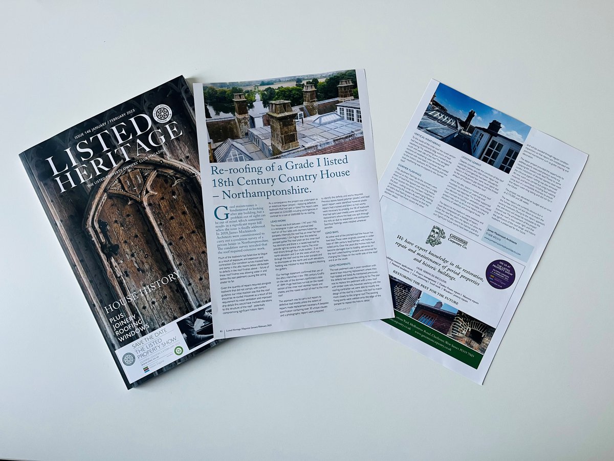 studio_jma's tweet photo. Our recently completed roof repairs of a Grade I listed House has been published in the latest listed property owners magazine. Please come and see us @Listed_Property show at Olympia on 3rd and 4th February 2023. 

For more information see https://t.co/jvkNinG2bu https://t.co/txyrN44yEs