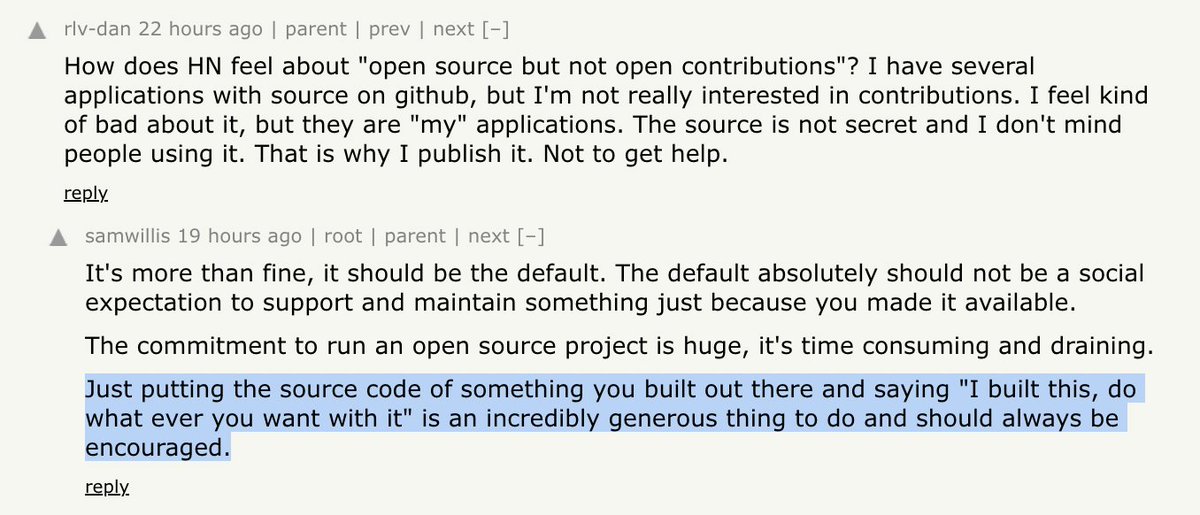 adamwathan's tweet photo. Still really wish GitHub supported this type of OSS in a first-class way, without trying to communicate it through READMEs and building custom bots to automatically handle issues/PRs.

From HN thread about SQLite: https://t.co/0XXDQ5C2P4