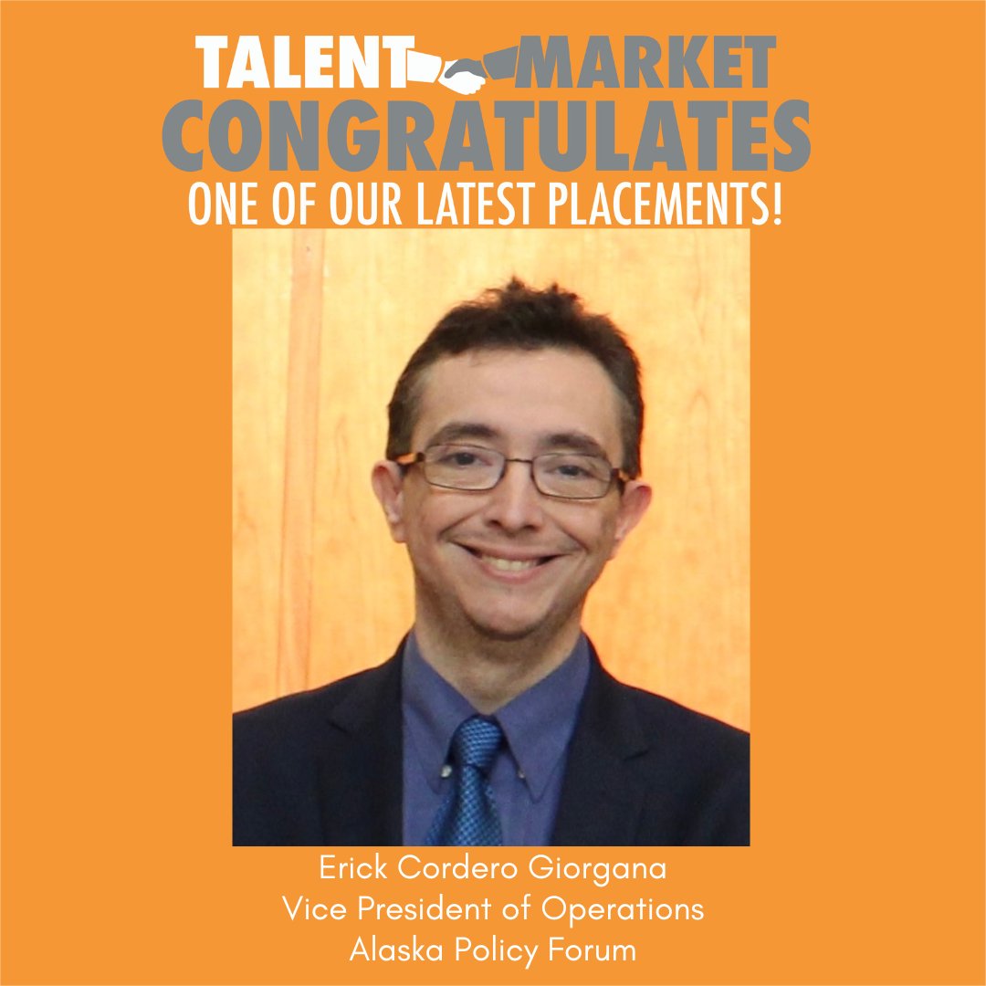 TalentMarket's tweet photo. 🎉🎉Congratulations to recent Talent Market placement, @ErickCorderoAK , for joining @akpolicyforum as their new Vice President of Operations!🎉🎉
@talentmarketplacement #libertyjob #operationsjob #alaskajob https://t.co/CTdTBX8Al0