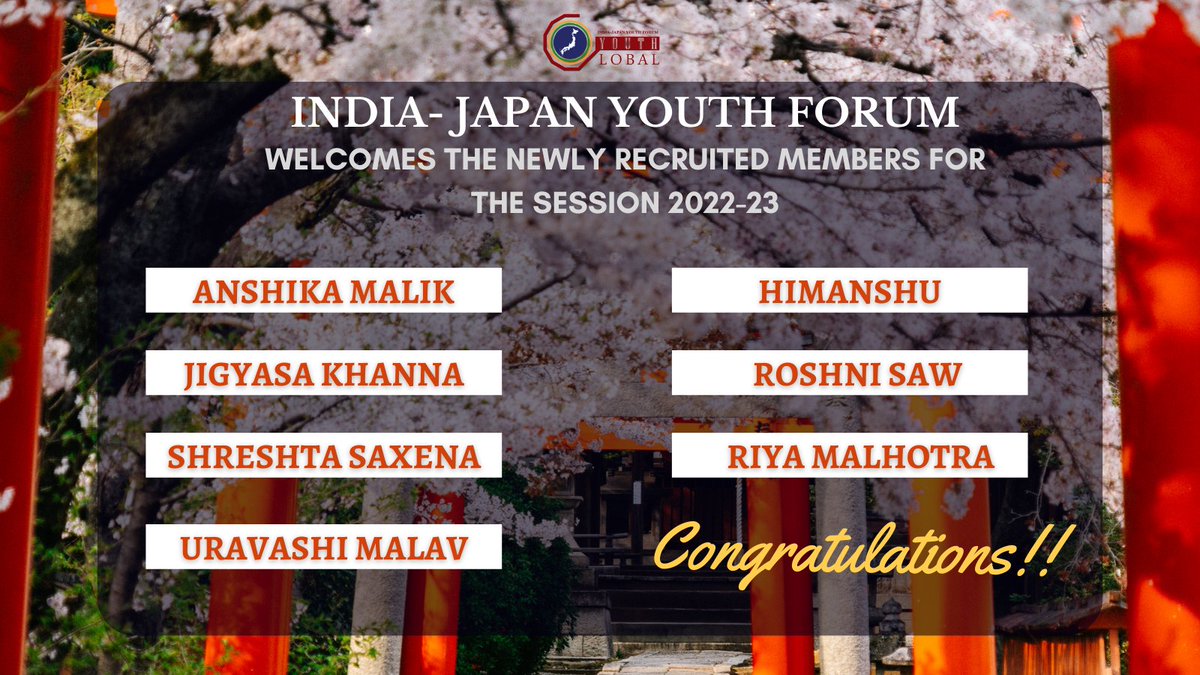 India-Japan Youth Forum, Global Youth is delighted to welcome it's newly recruited members !🌸