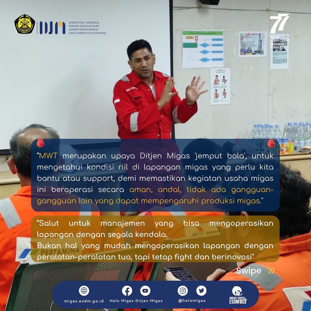 halomigas's tweet photo. Sahabat Migas, Ditjen Migas Kementerian ESDM melalui Direktorat Teknik Lingkungan Migas menggelar program Management Walkthrough (MWT). Direktur Teknik &amp; Lingkungan Migas Kementerian ESDM Mirza Mahendra mengatakan,

#DJMtanggapresponsif 
#keselamatanmigas
#managementwalkthrough https://t.co/SYQEFDjnZG