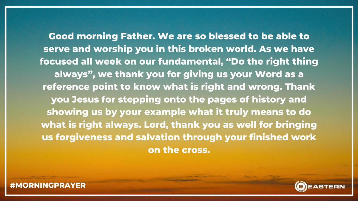 EasternCares's tweet photo. Good morning Father. As we have focused all week on our fundamental, “Do the right thing always”, we thank you for giving us your Word as a reference point to know what is right and wrong. #morningprayer #right #cross #Lord https://t.co/OUf52DpKCK