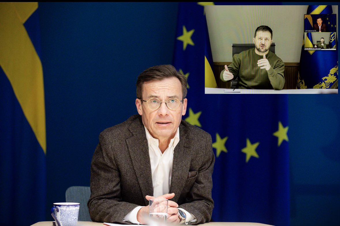 Ukraine is the key priority for the Swedish EU Presidency. Continued discussion today with <a href="/ZelenskyyUa/">Volodymyr Zelenskyy / Володимир Зеленський</a> on our steadfast support to Ukraine and military assistance.
