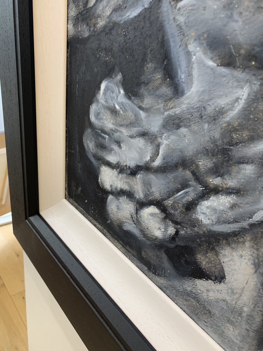 Just framed for <a href="/TrentArtGallery/">Trent Art Gallery</a> this large Nick Evans painting using @larsonjuhluk slip and a wide Lopez of Spain black outer rim. If ever a frame was made to match a painting it is this combination. An epic frame for an epic painting.