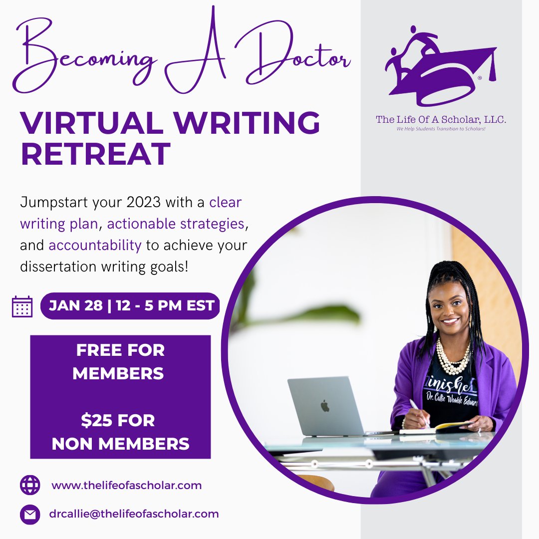 The_ScholarLife's tweet photo. 🎓️🔥✍🏾SAVE THE DATE ✍🏾🔥🎓️⁠
⁠
⭐️#BecomingADoctor Virtual Dissertation #WritingRetreat |  Saturday, January 28 from 12 pm - 5 pm EST. ⭐️⁠

More details to come ‼️⁠
⁠
#TheLifeOfAScholar #dissertation #phd #phdstudent #phdlife #doclife #dissertationwriting https://t.co/410NmohEzR