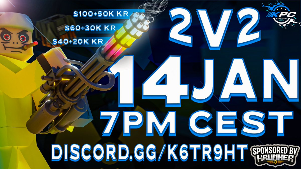 KrunkerEU's tweet image. Krunker EU is hosting a 200$ 2v2 tournament! Come join kpc to signup now! discord.gg/k6TR9hT