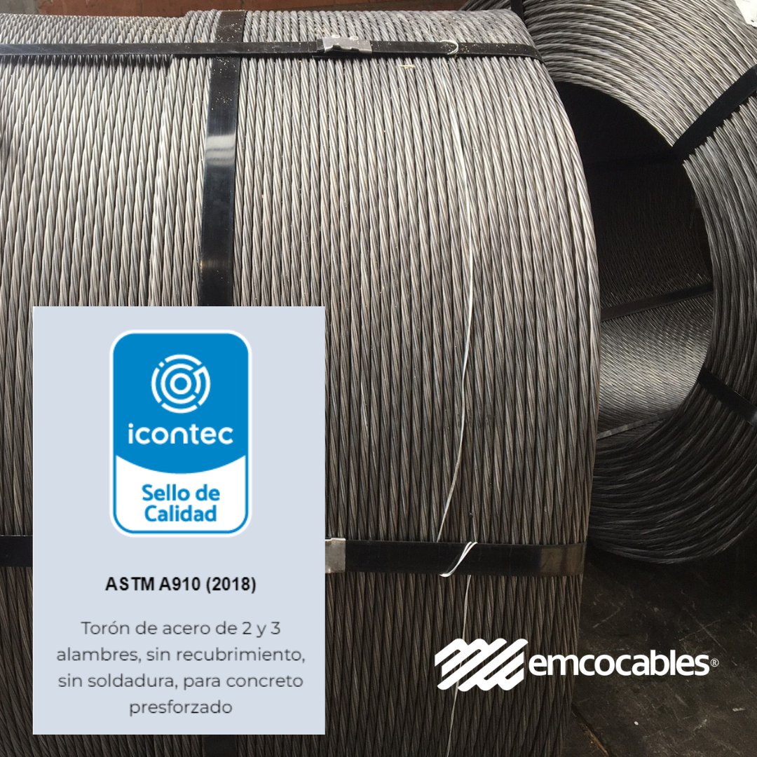 emcocablessas's tweet photo. #Emcocables cuenta con el sello de calidad ☑️ASTM A910 de ICONTEC, abalándonos como una empresa idónea en la fabricación de torones de acero de 2 y 3 alambres, sin recubrimiento, sin soldadura para concreto presforzado. Cumpliendo permanentemente con los requisitos establecidos. https://t.co/iAXB7iArXt