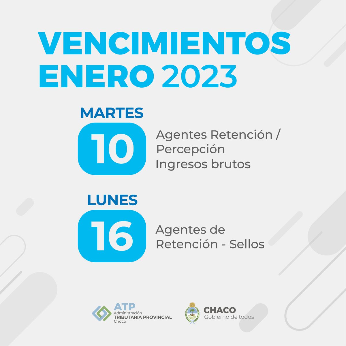 ChacoAtp's tweet photo. 📅 VENCIMIENTOS DEL MES DE ENERO

Conocé los medios de pago habilitados desde nuestra página web: https://t.co/hkyWgFp0gE 🤳 https://t.co/j2wN4FLa2p