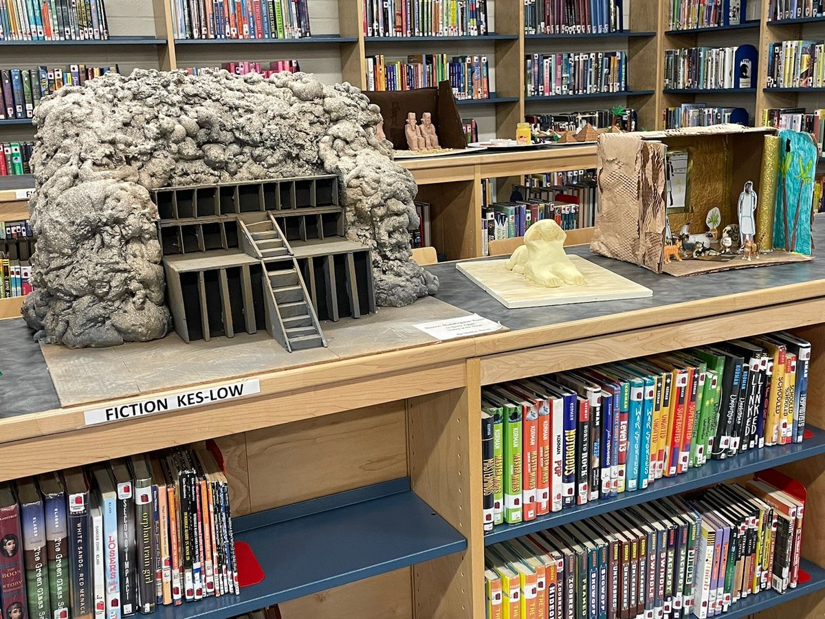 Mrs. Sheehan's and Mrs. Scala's 6th grade social studies classes created projects for their ancient Egypt research in the NMS library! #collaboration #socialstudies #schoollibrary <a href="/NPTigers/">Northport MS</a>