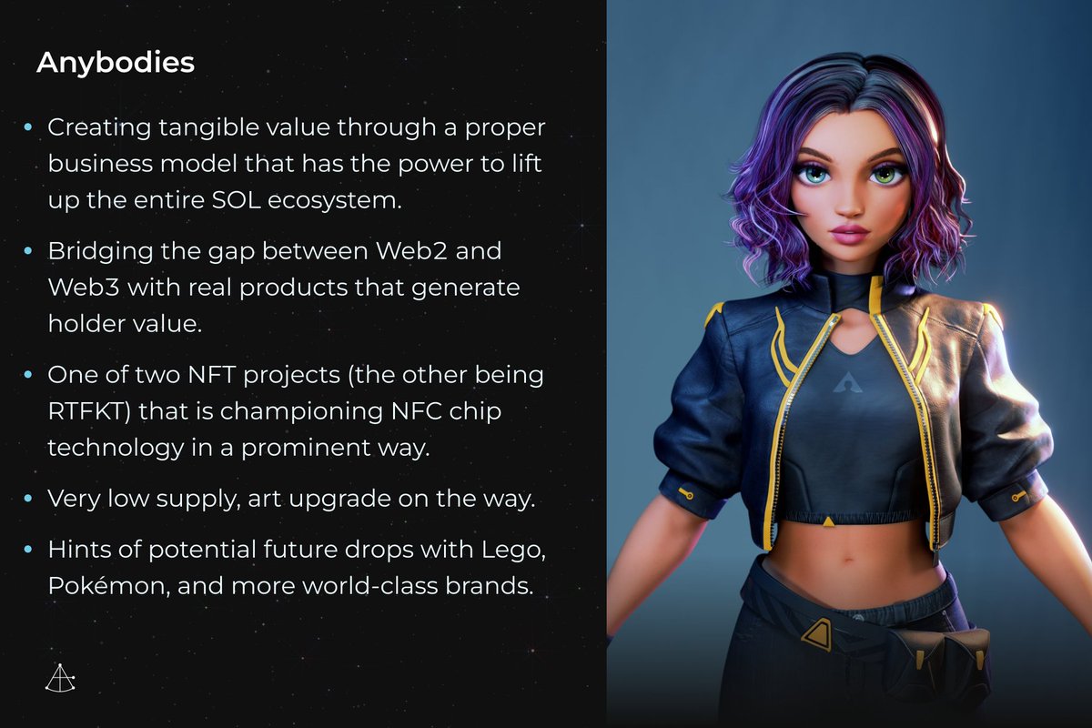 solanahorizon_'s tweet photo. Our second #NFT project to watch in 2023 is @AnybodiesNFT! The project is in a prime position to ascend to the upper echelon of the $SOL ecosystem. Over the next 12 months, they're going to prove that everybody will be an Anybodies. https://t.co/wuKIqpvNSN