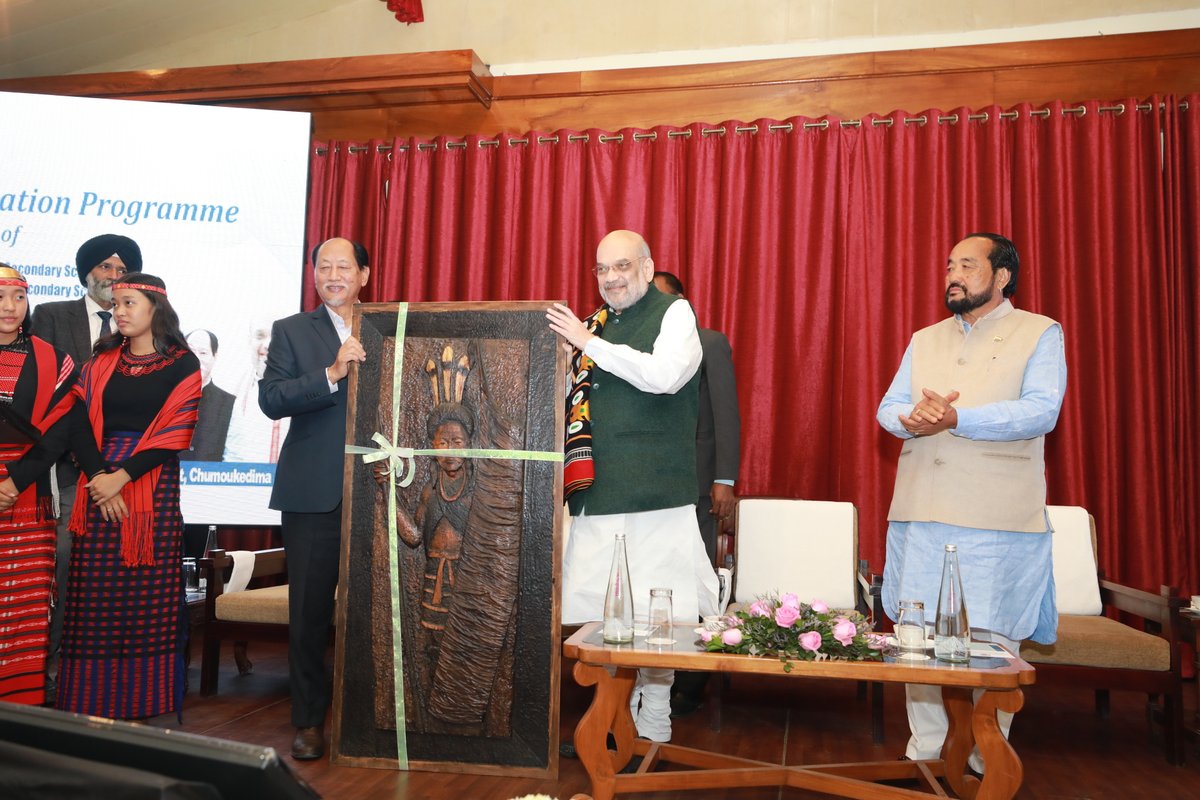 AmitShah's tweet photo. The Modi government focused on three P's in Nagaland-Peace, Progress, and Prosperity.

Today, Inaugurated 5 projects worth ₹ 52 crores dedicated to improving education, tourism, power generation, and connectivity in the state. https://t.co/rww7sFD2tf