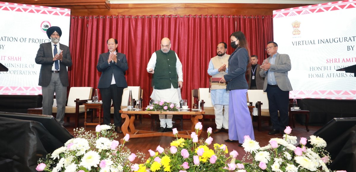 AmitShah's tweet photo. The Modi government focused on three P's in Nagaland-Peace, Progress, and Prosperity.

Today, Inaugurated 5 projects worth ₹ 52 crores dedicated to improving education, tourism, power generation, and connectivity in the state. https://t.co/rww7sFD2tf