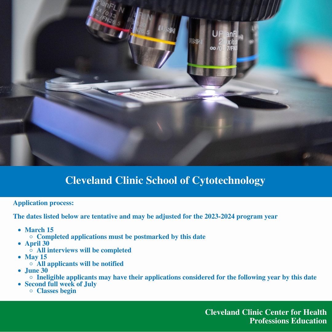 CleClinicCHPE's tweet photo. Cleveland Clinic School of Cytotechnology
Link in bio!
#healthprofessions #student #education #cle #cleveland #clevelandclinic #cytotechnology #cytotech #cytology #cytotologystudent #cytopathology https://t.co/her0N2QyNo