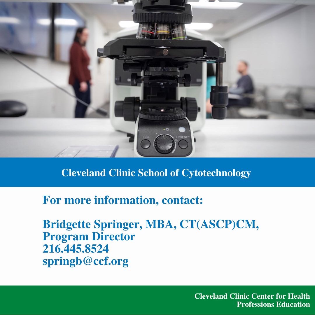 CleClinicCHPE's tweet photo. Cleveland Clinic School of Cytotechnology
Link in bio!
#healthprofessions #student #education #cle #cleveland #clevelandclinic #cytotechnology #cytotech #cytology #cytotologystudent #cytopathology https://t.co/her0N2QyNo