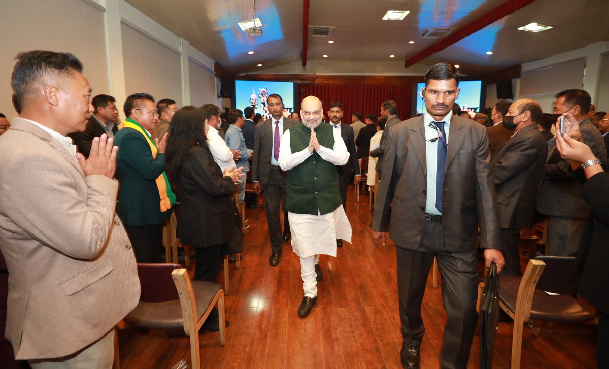 AmitShah's tweet photo. The Modi government focused on three P's in Nagaland-Peace, Progress, and Prosperity.

Today, Inaugurated 5 projects worth ₹ 52 crores dedicated to improving education, tourism, power generation, and connectivity in the state. https://t.co/rww7sFD2tf