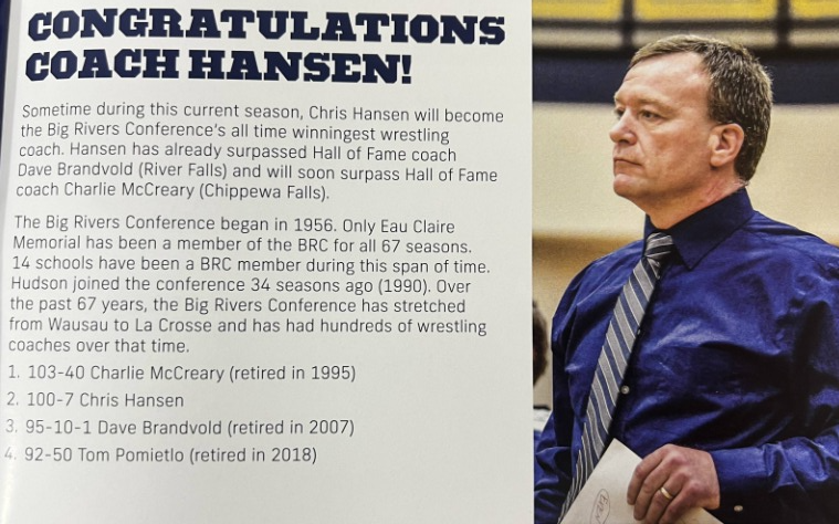 Congratulations to Chris Hansen on becoming the all-time winningest Wrestling Coach in <a href="/BRCAthletics/">BRCAthletics</a> history with his 104th win last night! Thanks for all you do on and off the mat with our program and community! #raider_nation