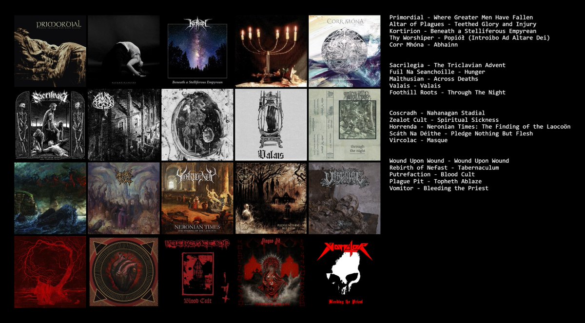 🔴 𝟮𝟬 𝗱𝗶𝘀𝗰𝗼𝘀 𝗱𝗲 𝗜𝗥𝗟𝗔𝗡𝗗𝗔

Hoy nos toca visitar Irlanda con 20 discos entre los que encontramos sobre todo mucho black metal con referencia a la naturaleza y también alguna joya como Horrenda o Malthusian.

¡Se agradece el RT para que llegue a más gente! 🔁